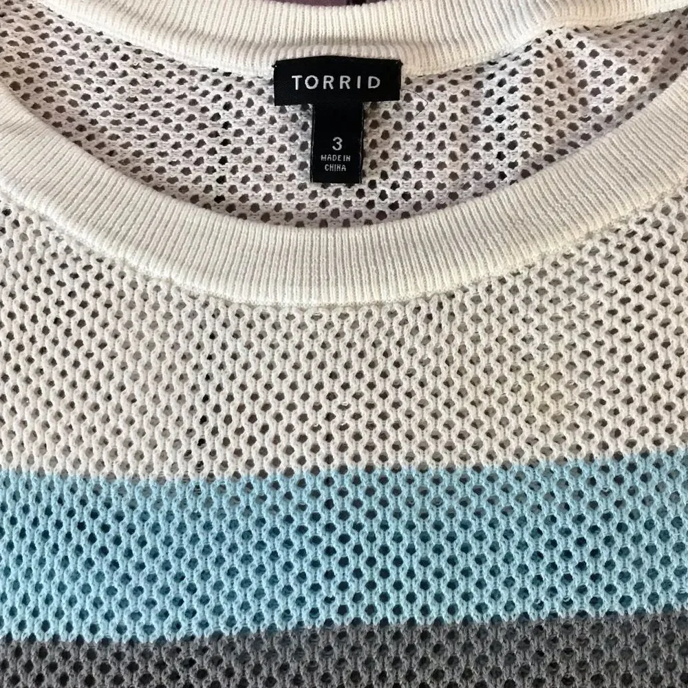 TORRID Crochet Open Weave Stripe Longsleeve Scoop Neck Coastal Beach Top Size 3X